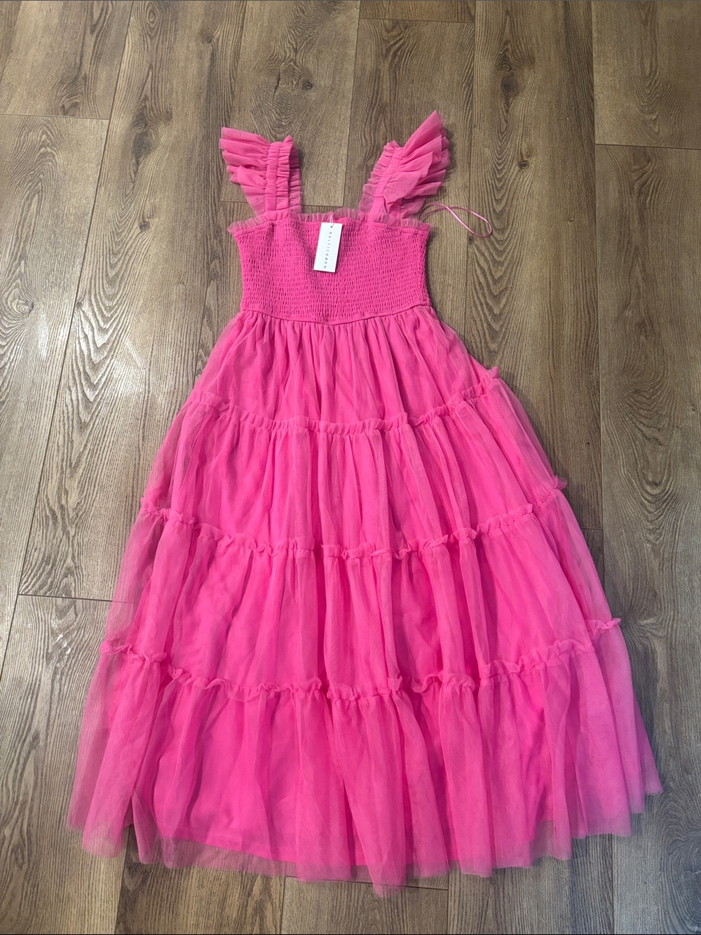 Baltic Born Bright Pink Ruffled Tulle Maxi Dress